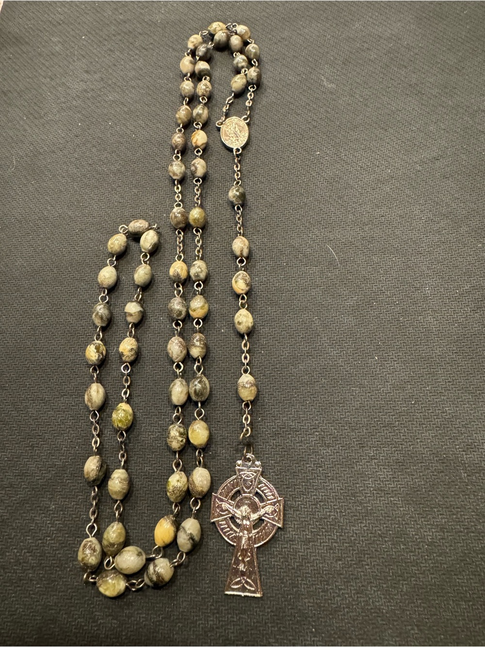 Vintage St.Benedict Green Leaf Jasper Gemstones Rosary